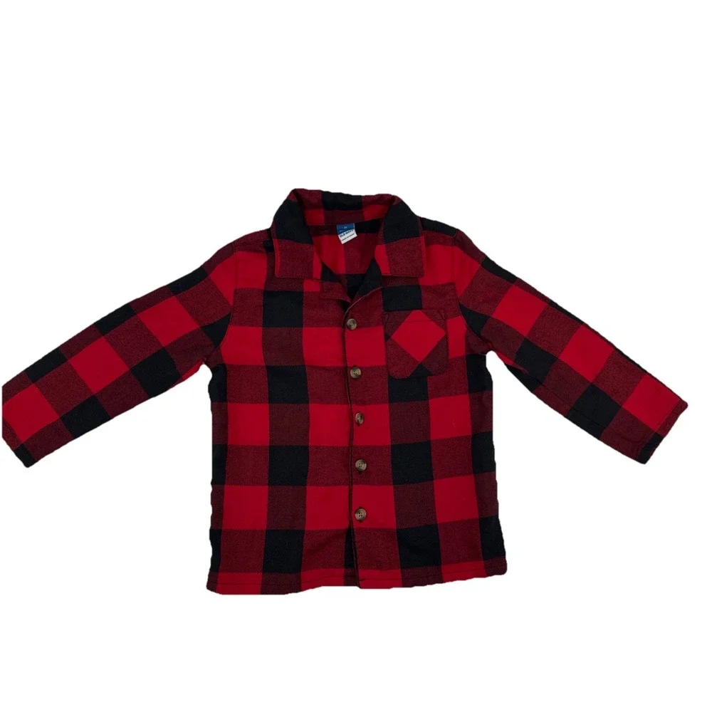 Old Navy‎ Gender-Neutral Kids Plaid Flannel Pajama Set Boy Girl 3T Black Red